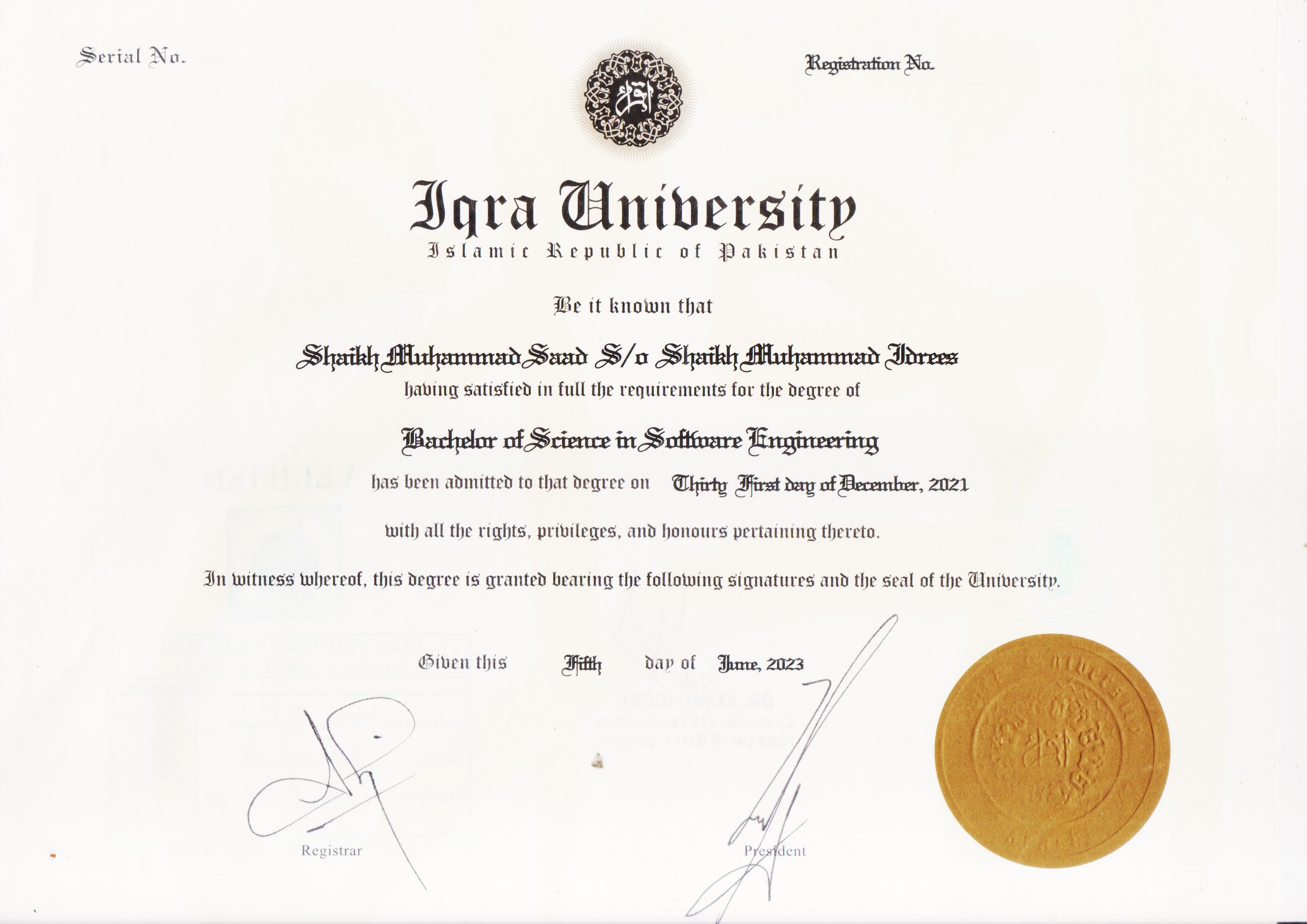 usama irfan saylani mass it certification software engineer